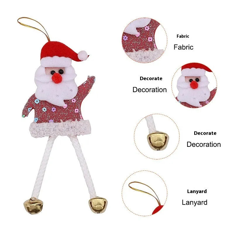 Set of four small polyester Christmas pendants featuring bear, elk, snowman, and old man designs hanging on a window.
