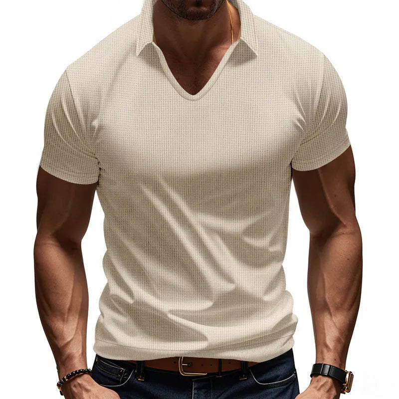 Men's loose fit V-neck short sleeve T-shirt in cotton blend fabric available in multiple colours