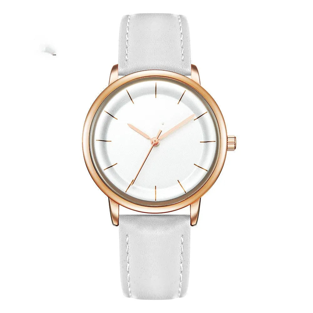 Rose gold alloy case women's quartz watch with white PU strap and round 38mm dial