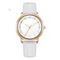 Rose gold alloy case women's quartz watch with white PU strap and round 38mm dial