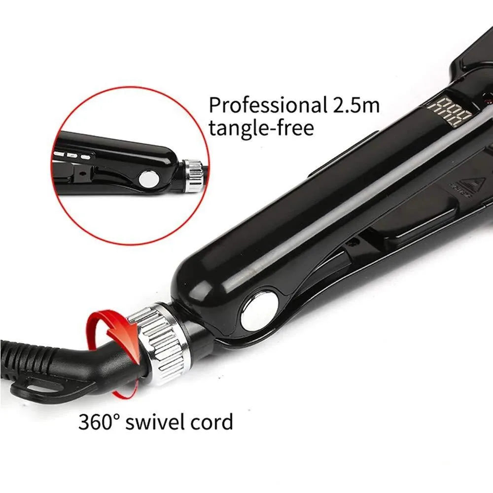 Black tourmaline ceramic hair straightener with narrow heat conductor for dry hair styling