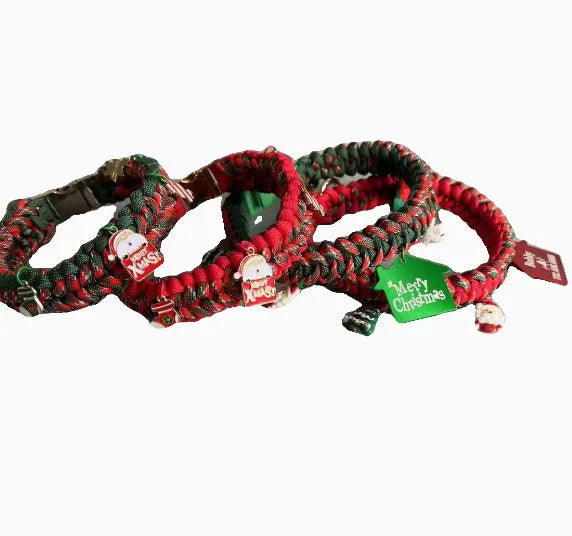 Green rope dog leash with P chain weave and a quick-release buckle laid out flat.