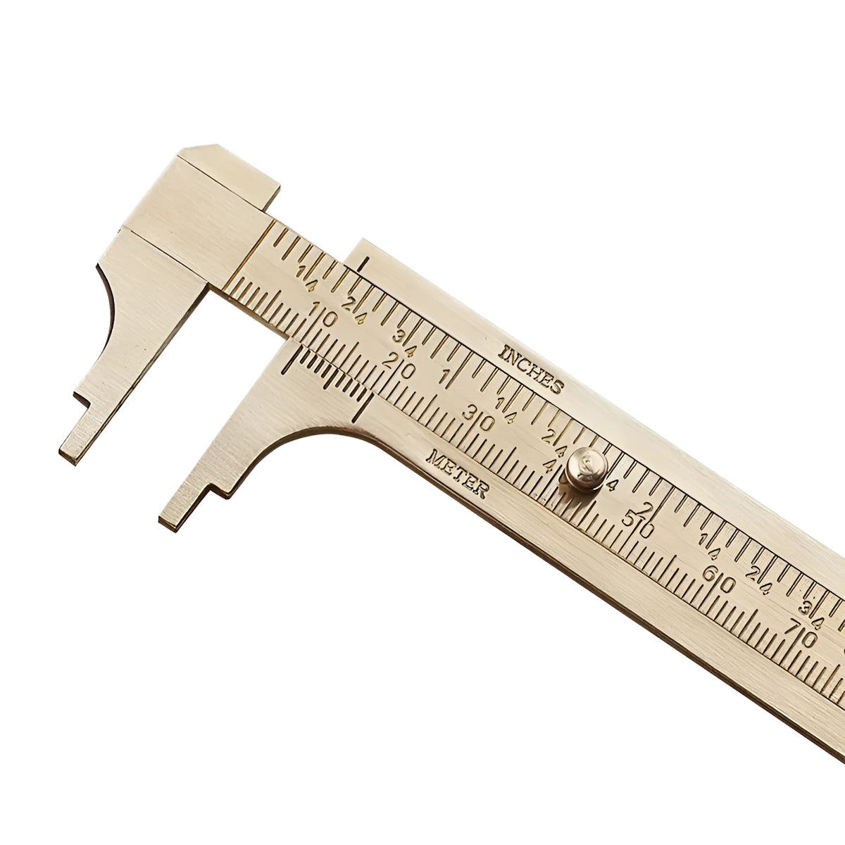 Mini copper vernier caliper with double scale, 100mm range, and 24mm card foot for small object measuring