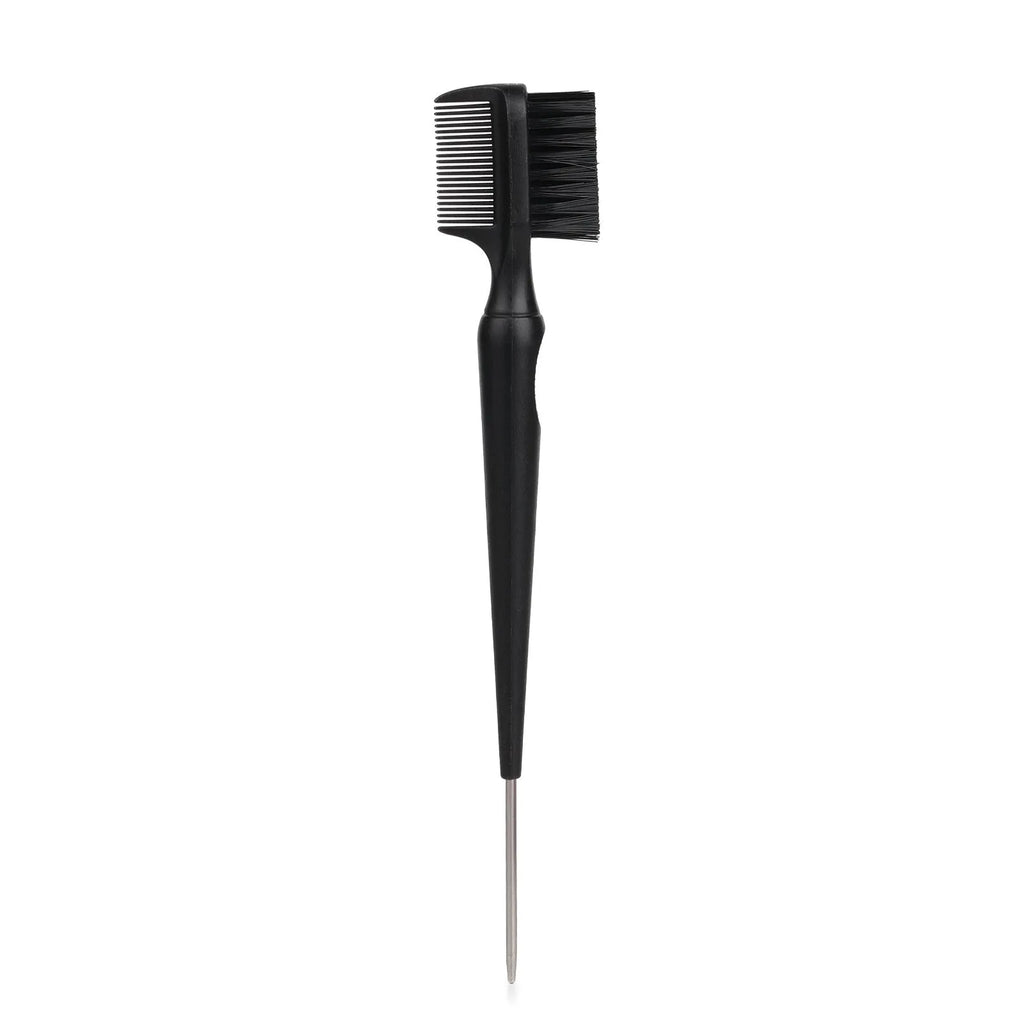 Double-headed steel needle eyebrow brush cleaner with plastic handle in black, pink, and purple colours over 20cm long