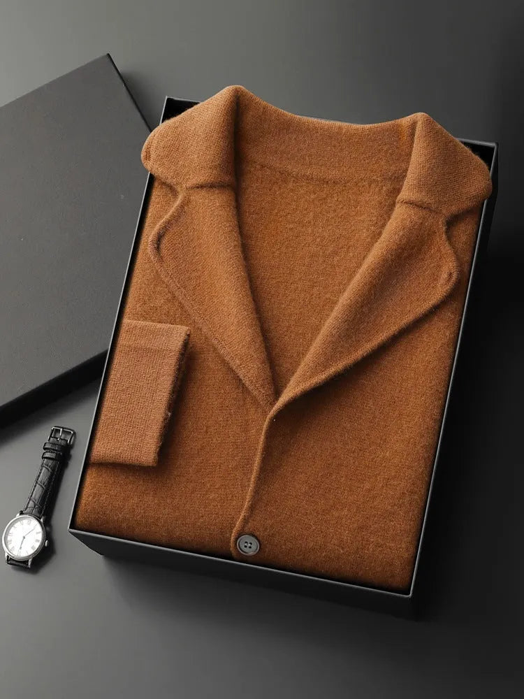 Men's loose fit cashmere cardigan sweater with lapel collar in light grey colour