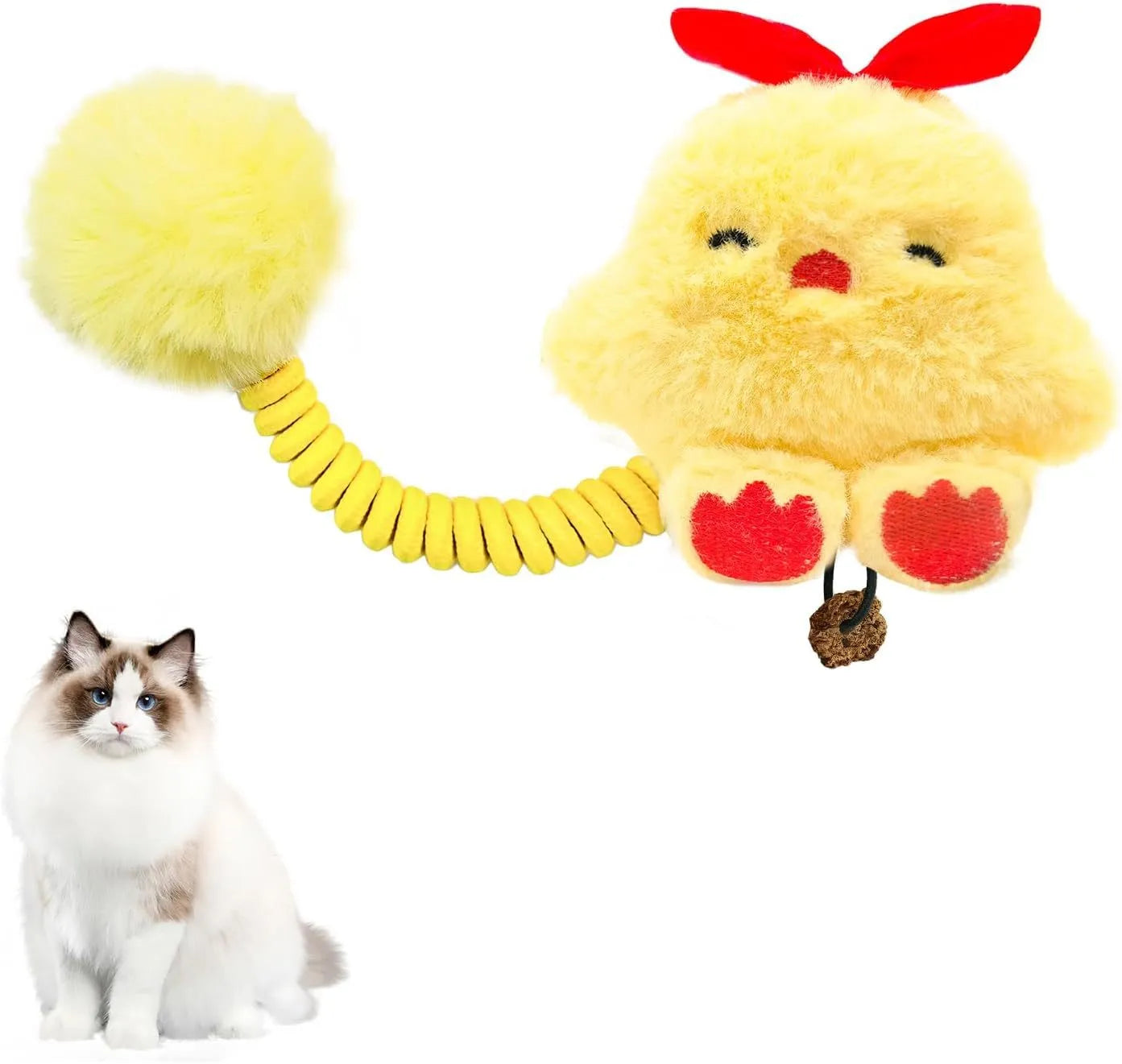 Plush cat toys with silvervine fruit and stretch springs in animal designs including frog, pig, star, rabbit, chicken, and panda