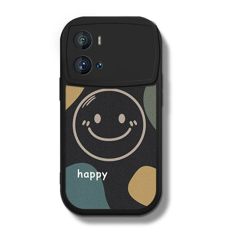 VIVO iQOO Neo6 silicone protective case in white with smiling face design, back cover with fall protection
