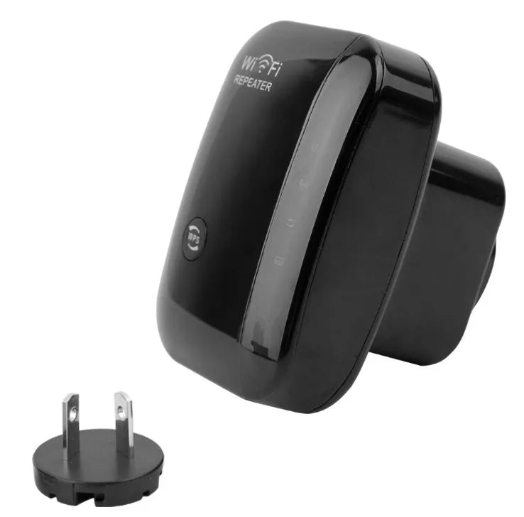 White and black WiFi repeater with two integrated antennas, 75x90mm, 300Mbps for UK plug