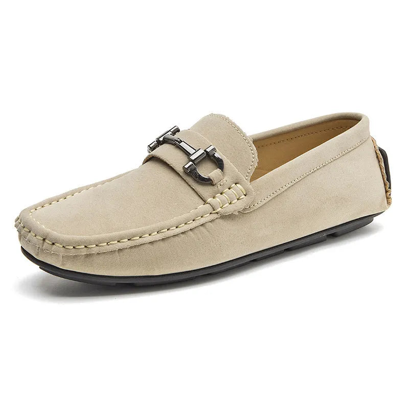 Men's casual loafers in beige with round toe design and rubber sole