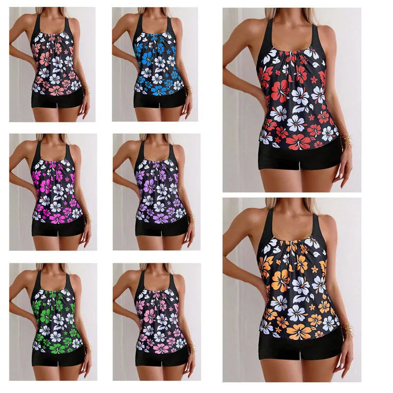 Lady sexy slim-fit printed boxers suit in pink floral design, polyester and spandex blend, Asian size