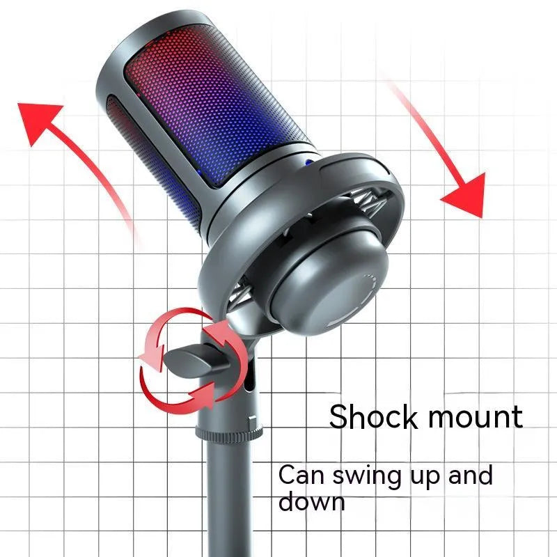 RGB USB condenser microphone for computer recording and live streaming in black, white, or pink