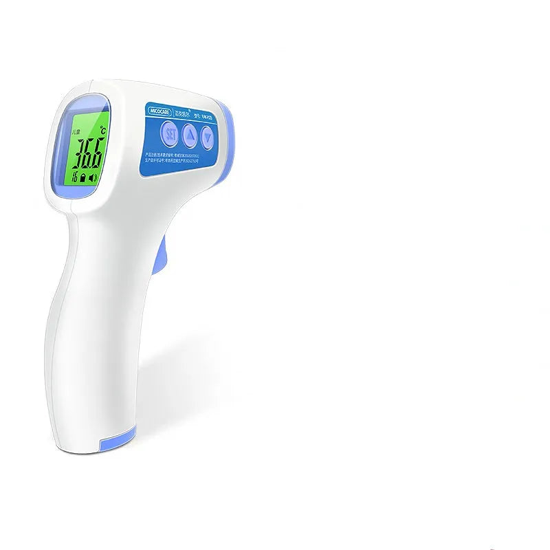 White RAK-FI03 non-contact infrared forehead thermometer with English interface and AAA battery compartment