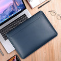 PU leather notebook liner laptop protective case in dark blue with soft handle and hook and loop closure