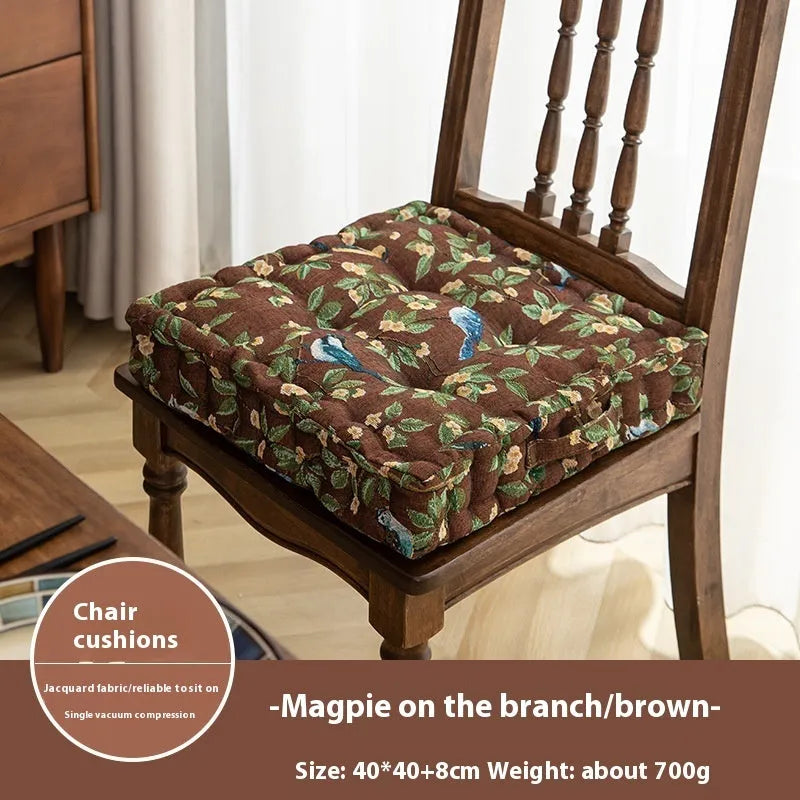 American dining chair cushion 40x40x8cm in apricot floral pattern on a chair.