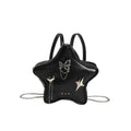 Black women's PU backpack with metal butterfly pendant, chain strap, and an outer 3D pocket.