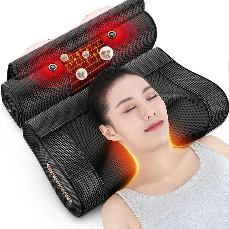 Cervical spine massage pillow with 8 massage heads, 3 gears, infrared physiotherapy and AC power for neck, waist and back