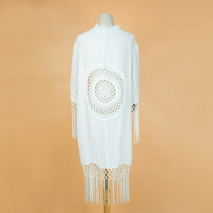 White women's sun proof shirt beach blouse polypropylene swimwear top on model