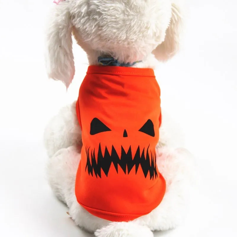 Halloween pet pumpkin clothes in orange cloth with smiley face design for cats and small dogs