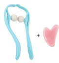 Blue plastic neck massager hand roller with adjustable stand and 3D floating massage points.