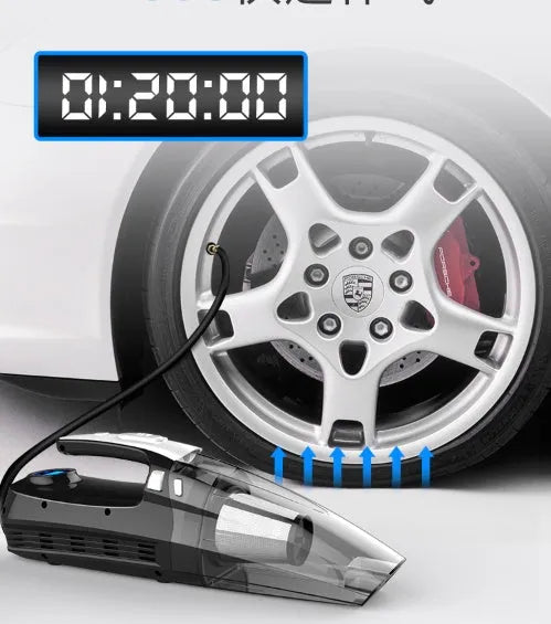 Four-in-one wireless car vacuum cleaner and air pump with ABS plastic body and digital gauge