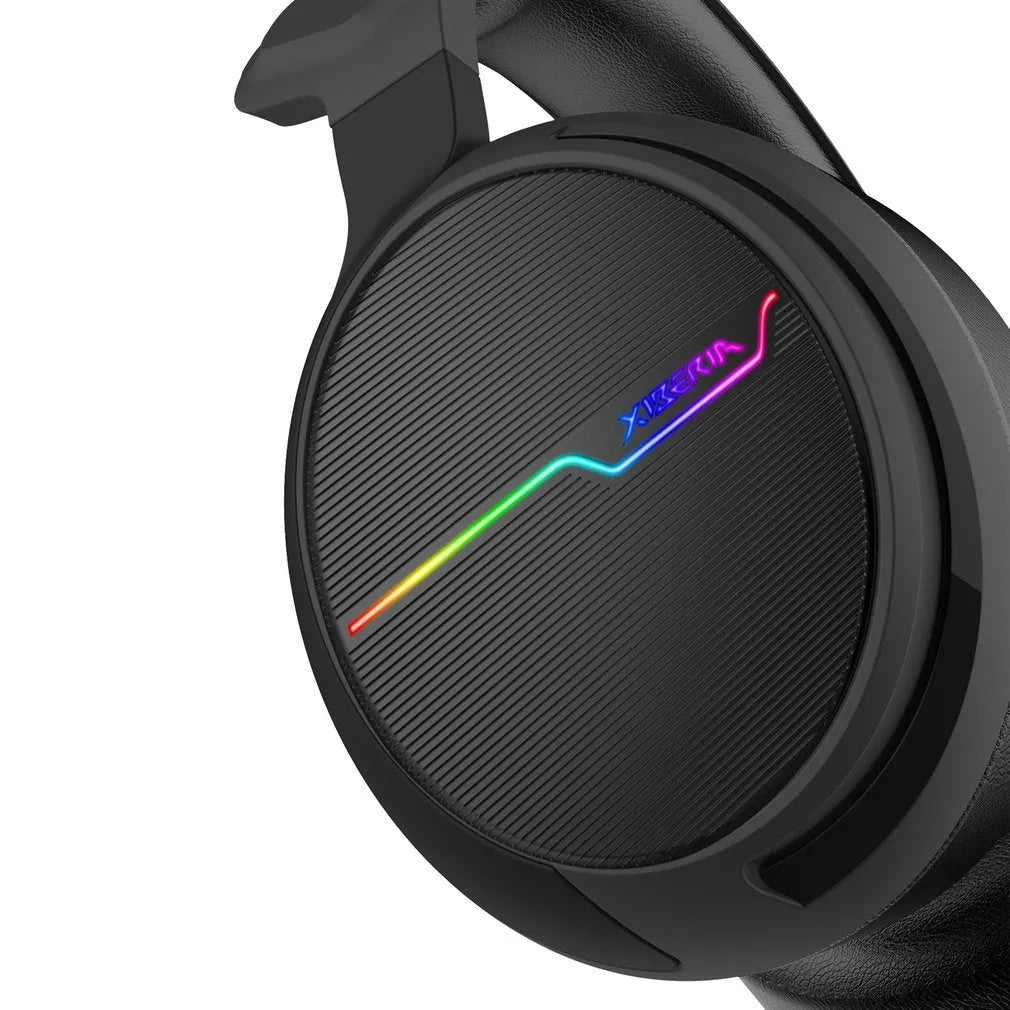 Siberian V20 black gaming headset with 50mm speakers and 7 colour light vibration on a desk