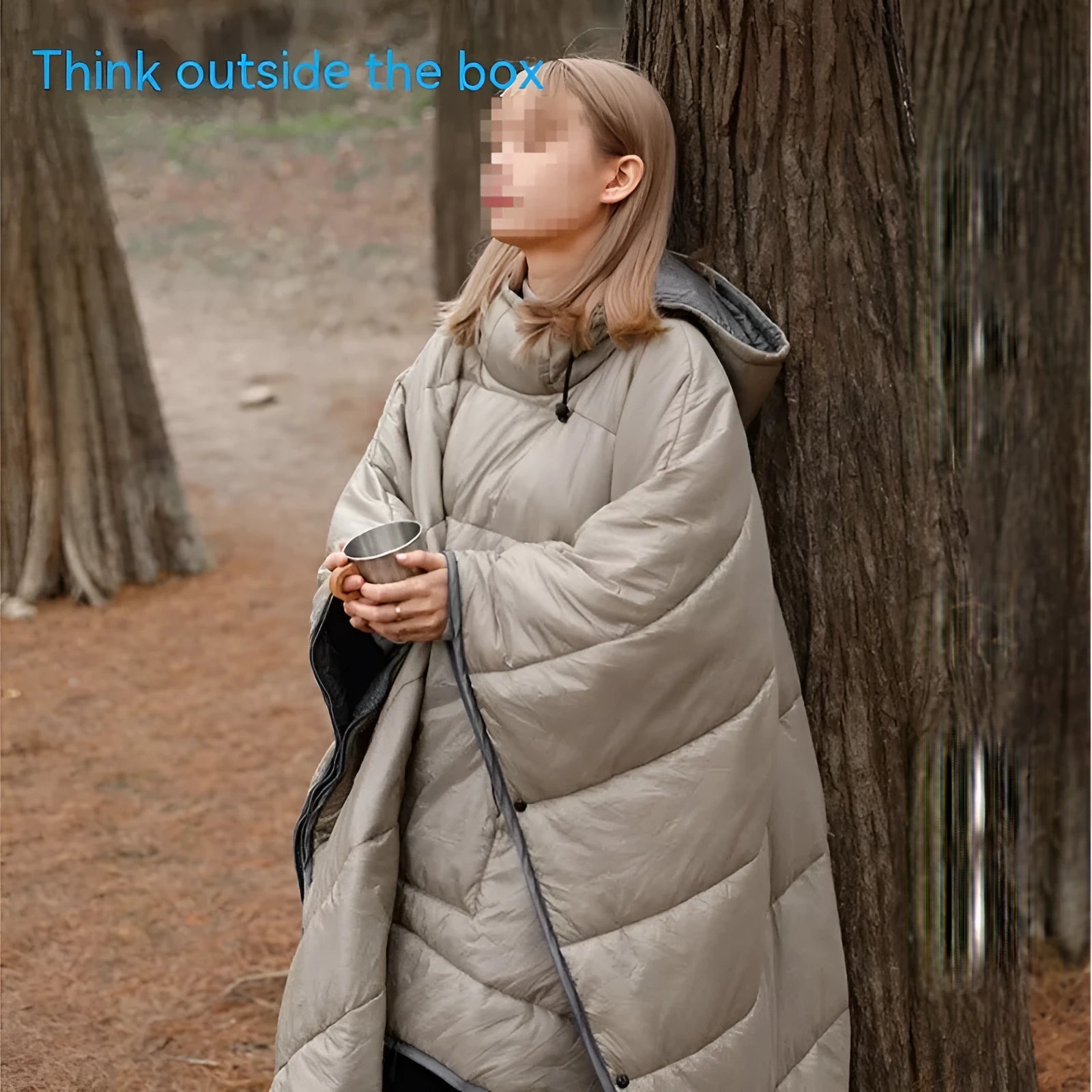 Outdoor cloak sleeping bag wearable as cape with nylon fabric measuring 200x140cm