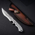 One-piece keel outdoor survival knife with 260mm full length, 140mm 5CR13 steel blade, and leather or K sheath