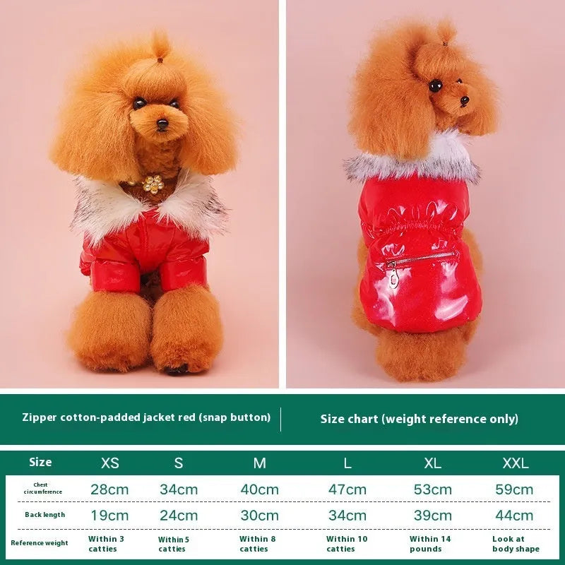 British style blue cotton winter jacket for medium-sized dog with collar and front closure