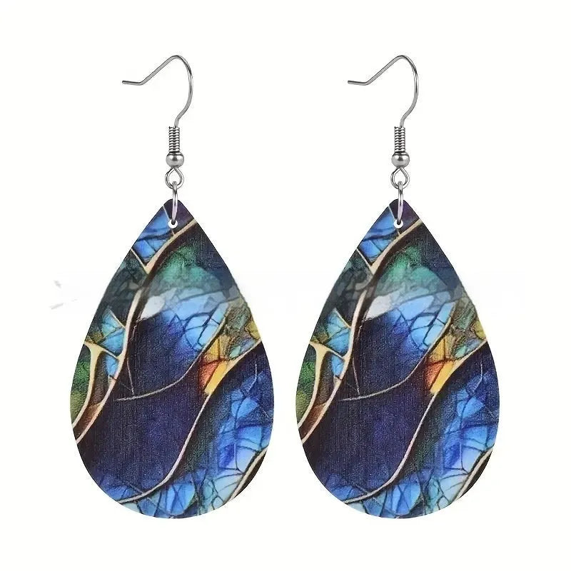 Acrylic flat branch knot drop earrings with geometric design and printed patterns