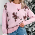 Women's pink round neck loose knit sweater with long flight sleeves and pullover style in sizes S to XL