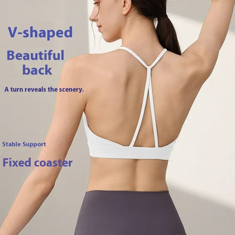 Women's nylon sports vest with fixed double-shoulder straps in various colours for running and yoga