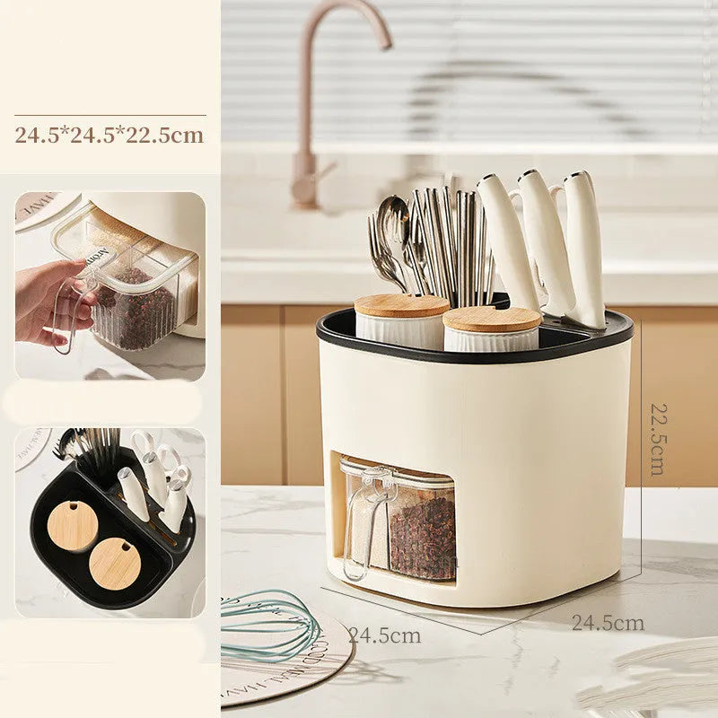Rotating kitchen storage holder with four compartments for utensils and spices