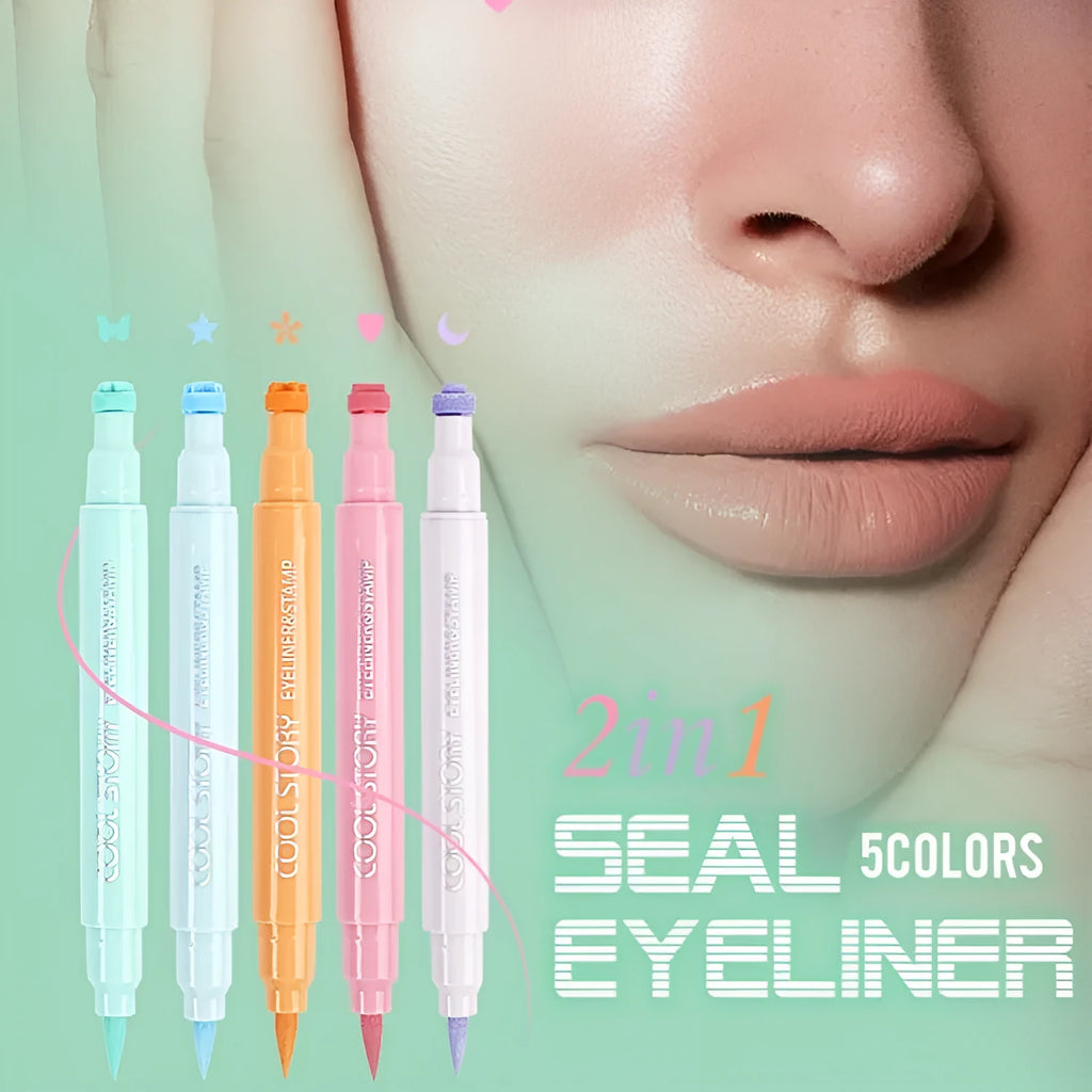 Double-headed seal eyeliner set of 5 colours pink aqua blue pink purple cyan maroon liquid eyeliner 1.2mL each