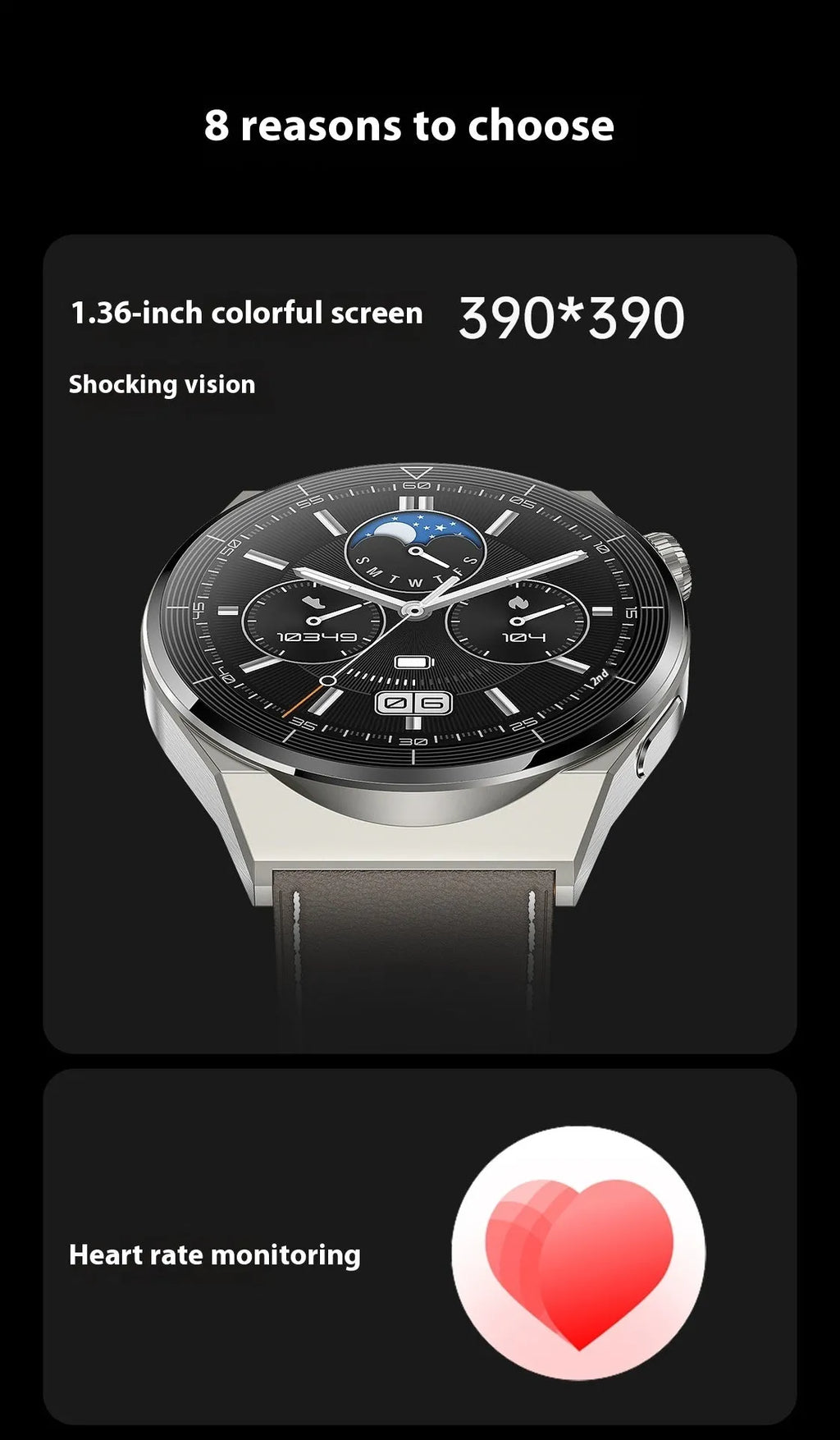 Black silicone strap silver case smartwatch with Bluetooth calling and health monitoring display