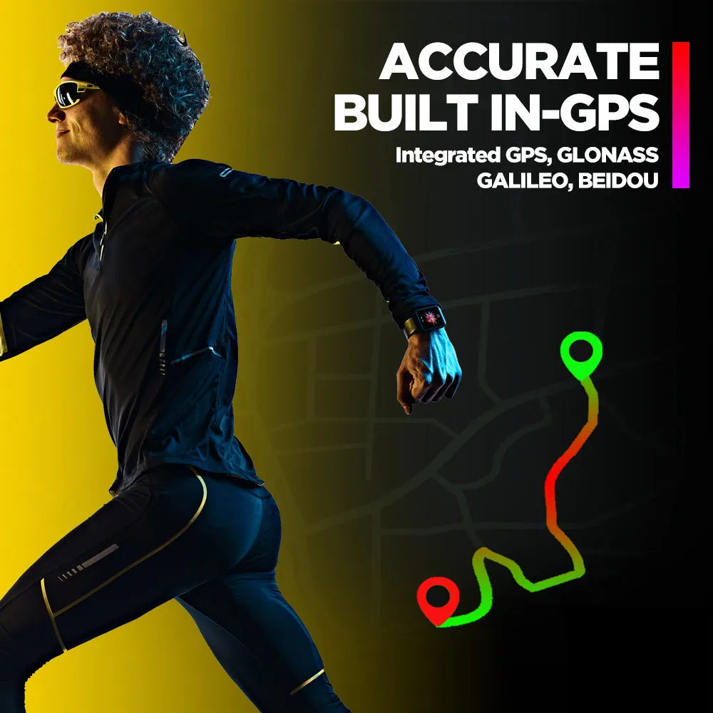 Black GPS sports smart watch with 1.78 inch LCD display and rubber strap for Android health tracking