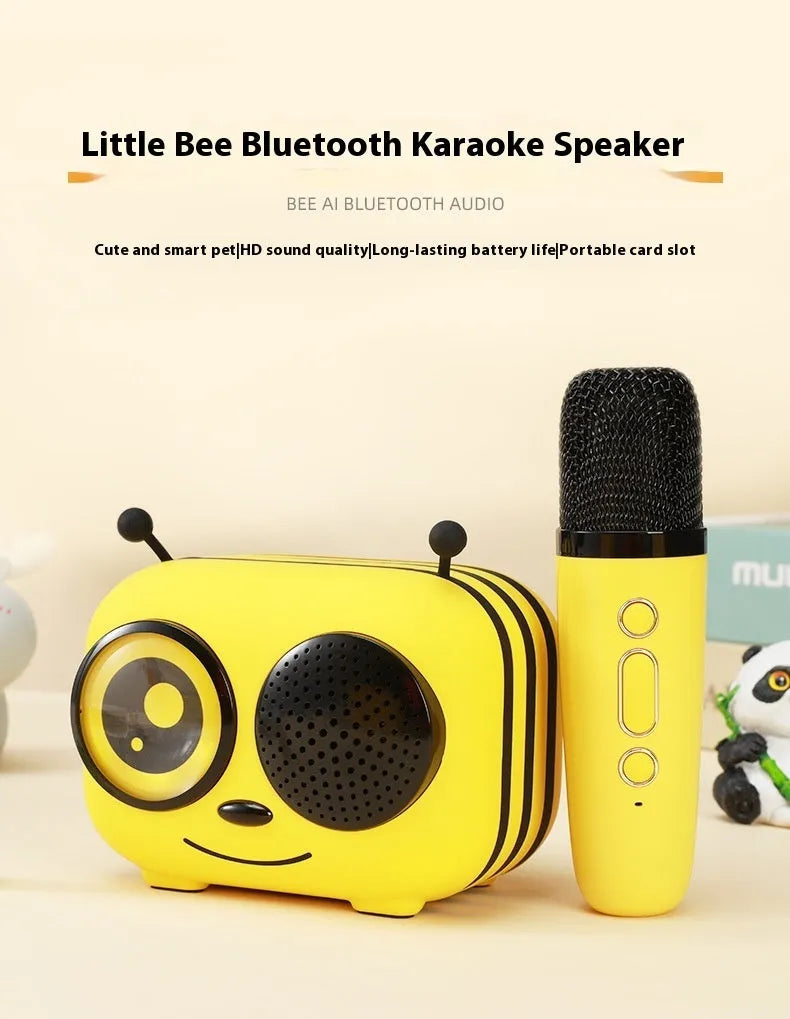 Lemon yellow karaoke integrated microphone Bluetooth speaker for household use, top-down view