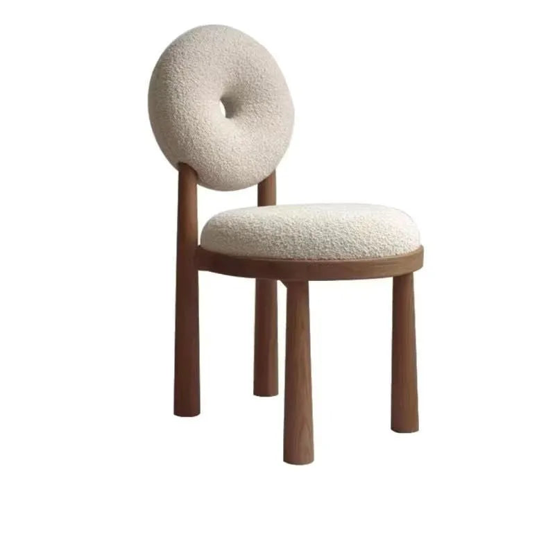 Berber fleece chair with iron frame and foam sponge seat in plush walnut or wood colour for dining, desk, or make-up use