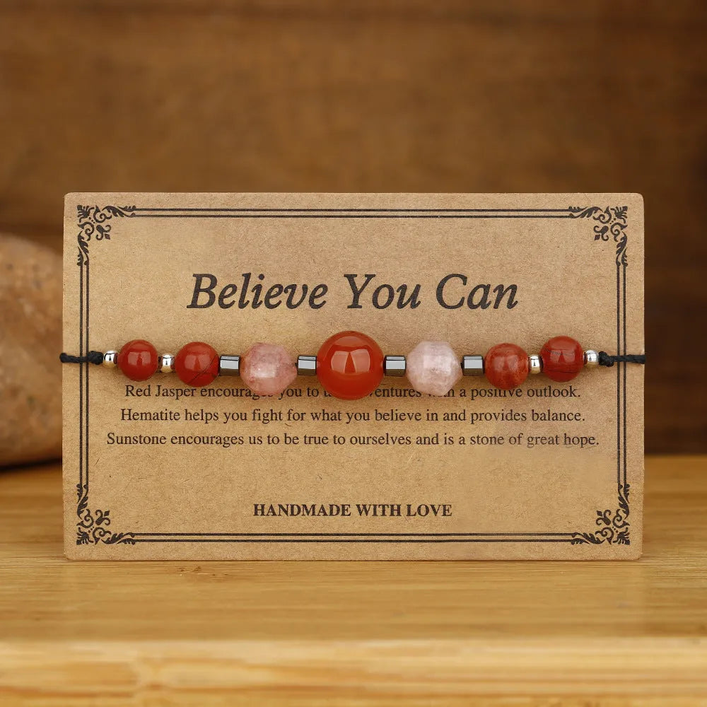 Handmade geometric bracelet with sunstone, redstone and copper beads