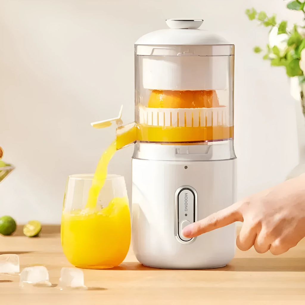 Portable wireless electric juicer in fresh green colour with USB charging cable