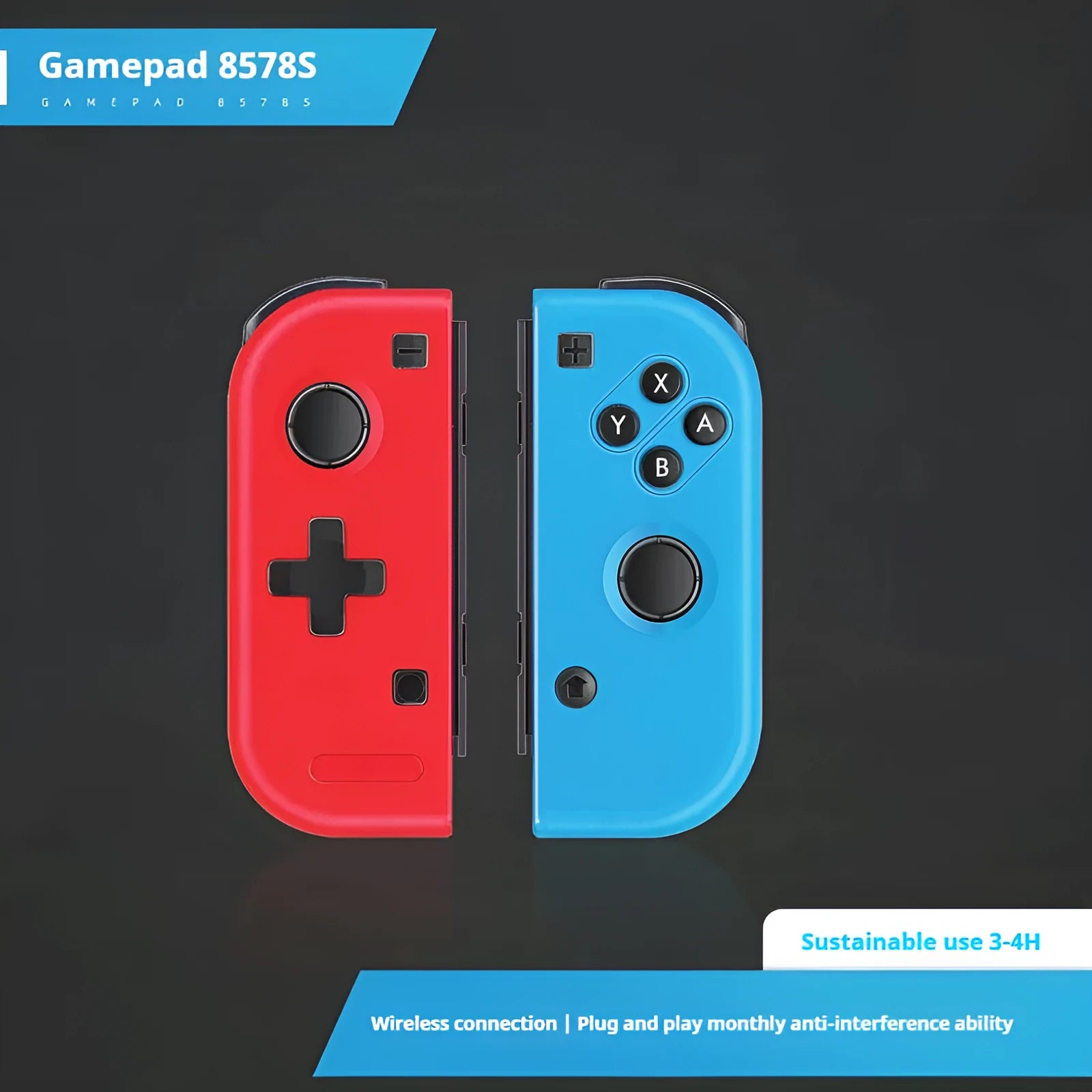 Mechanical flat non-vibration stretching gamepad in red and blue colours, ABS material, PS/2 interface