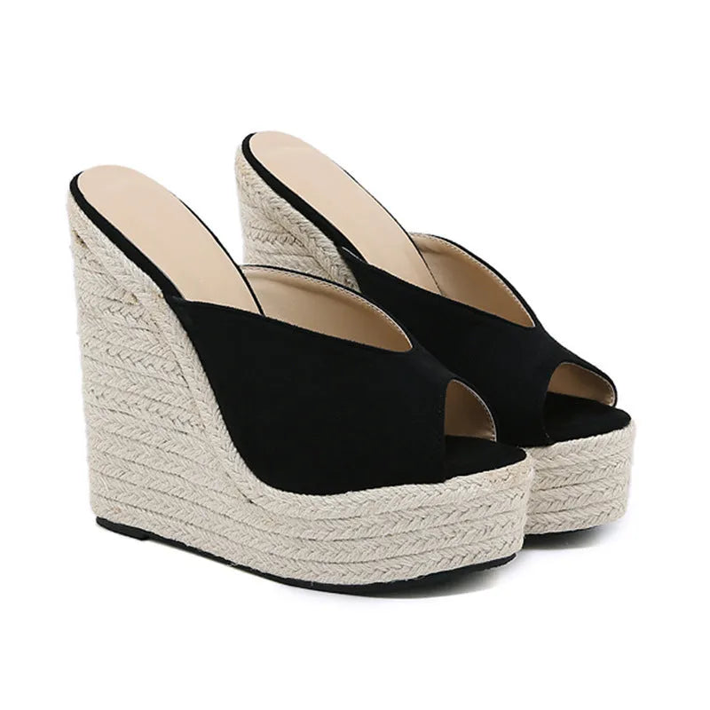 Black suede women's high heel sandals with open toe and rubber sole, sizes 35-42