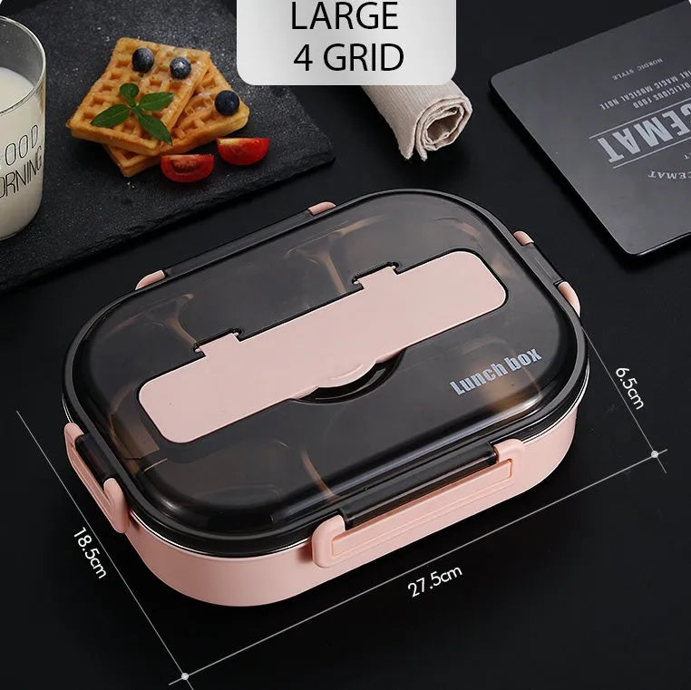 Insulated lunch box with 304 stainless steel inner tank, PP shell and silicone-sealed compartments in green