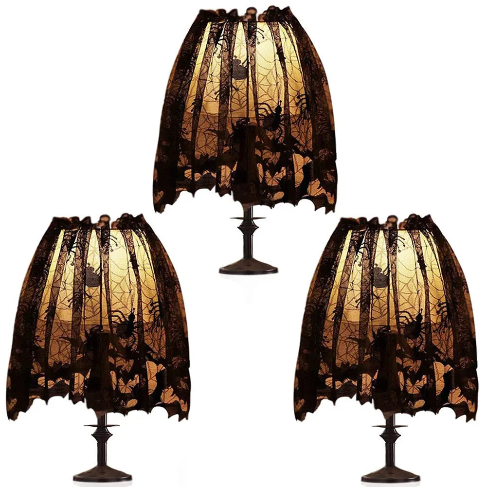 Halloween lampshade black lace spider mesh tablecloth, rectangular polyester cover, 50 x 152cm