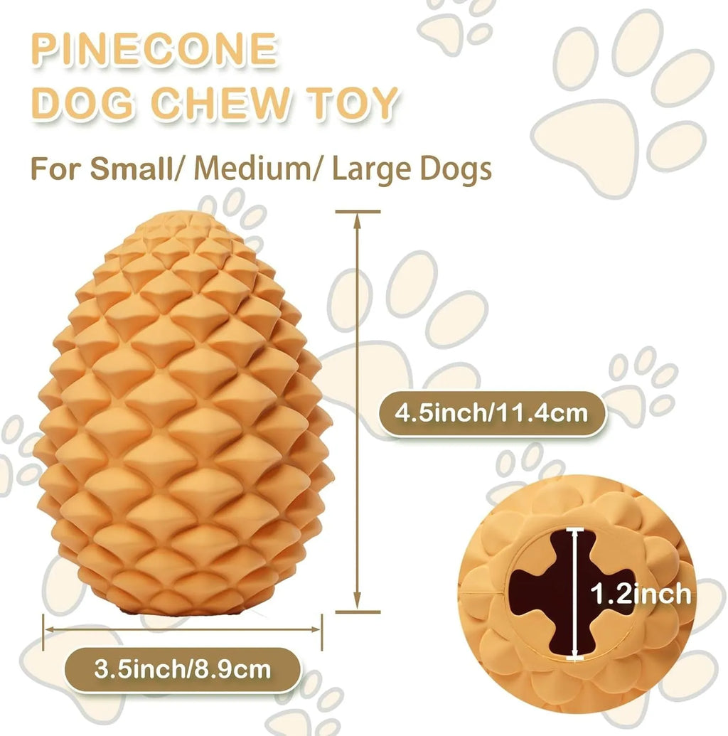 Pine cone shaped natural rubber dog toy for aggressive chewers with treat dispenser