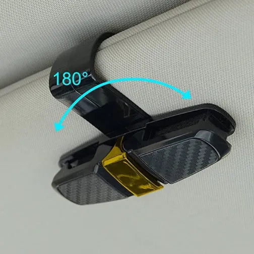 Car sun visor sunglasses clip with carbon fiber finish and double clip design holding glasses and cards