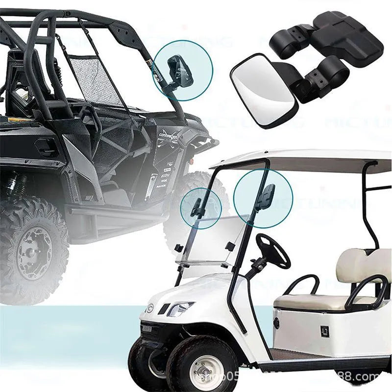 Black universal motorcycle off-road rearview mirror pair for UTV with plastic housing and glass mirror