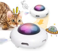 White automatic cat toy with colourful feathers and LED lights for indoor play