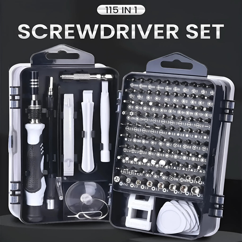 115 in 1 precision screwdriver set with magnetic bits, anti-rust metal, ergonomic handle, and storage case