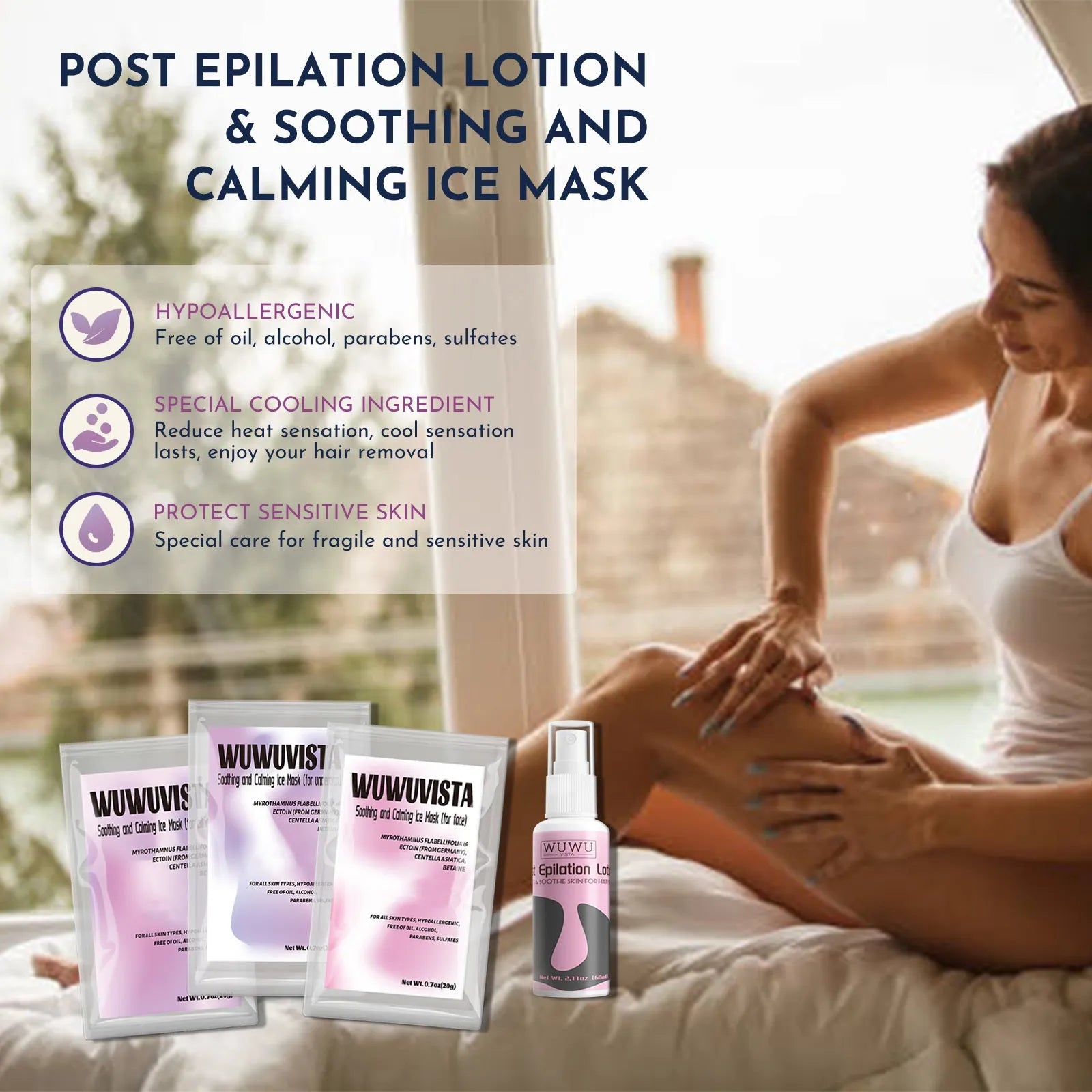 Professional waxing kit with black wax warmer, pots of hard wax beans, applicator sticks, post-care lotion, and ice masks.