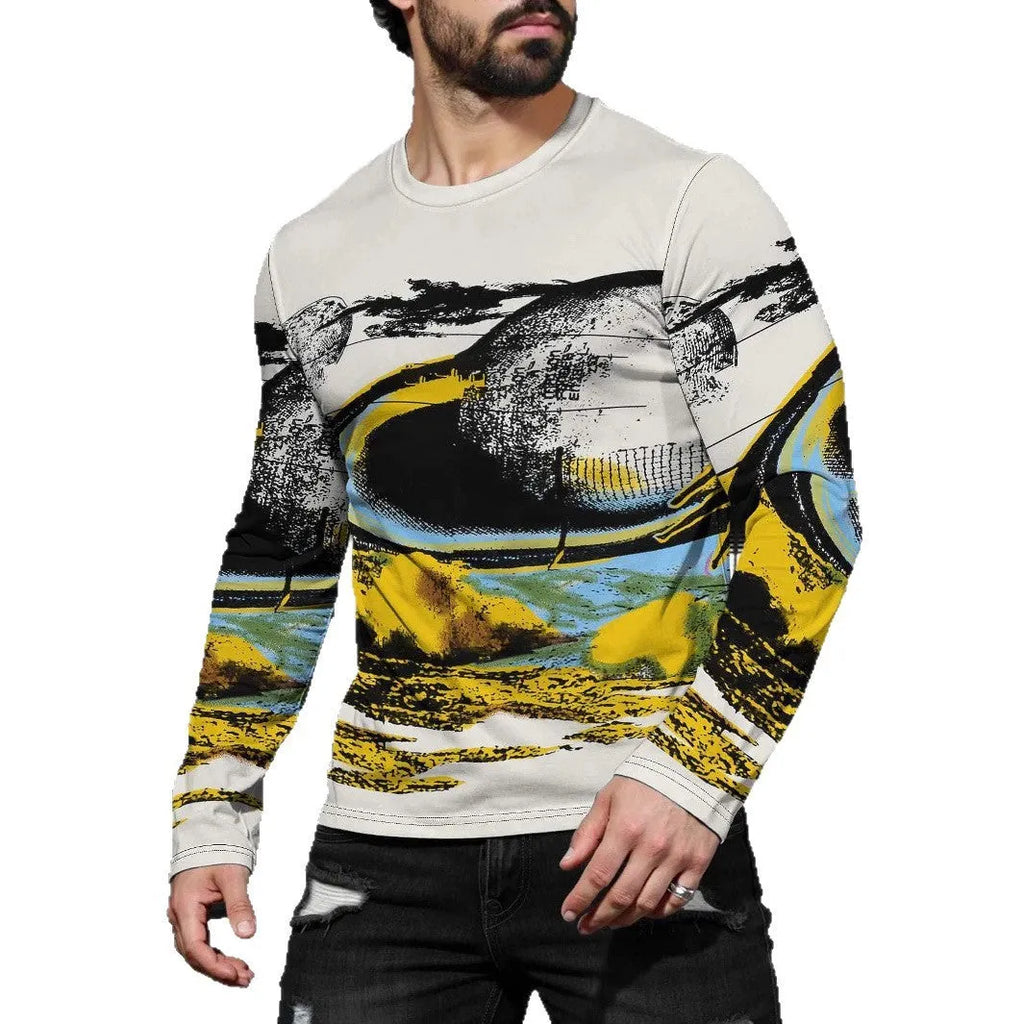 Man wearing a simple long sleeve round neck milk silk pullover in a casual setting.